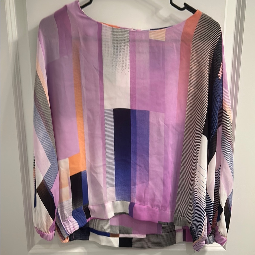 Worthington White and Purple Graphic 3/4 Sleeve Blouse